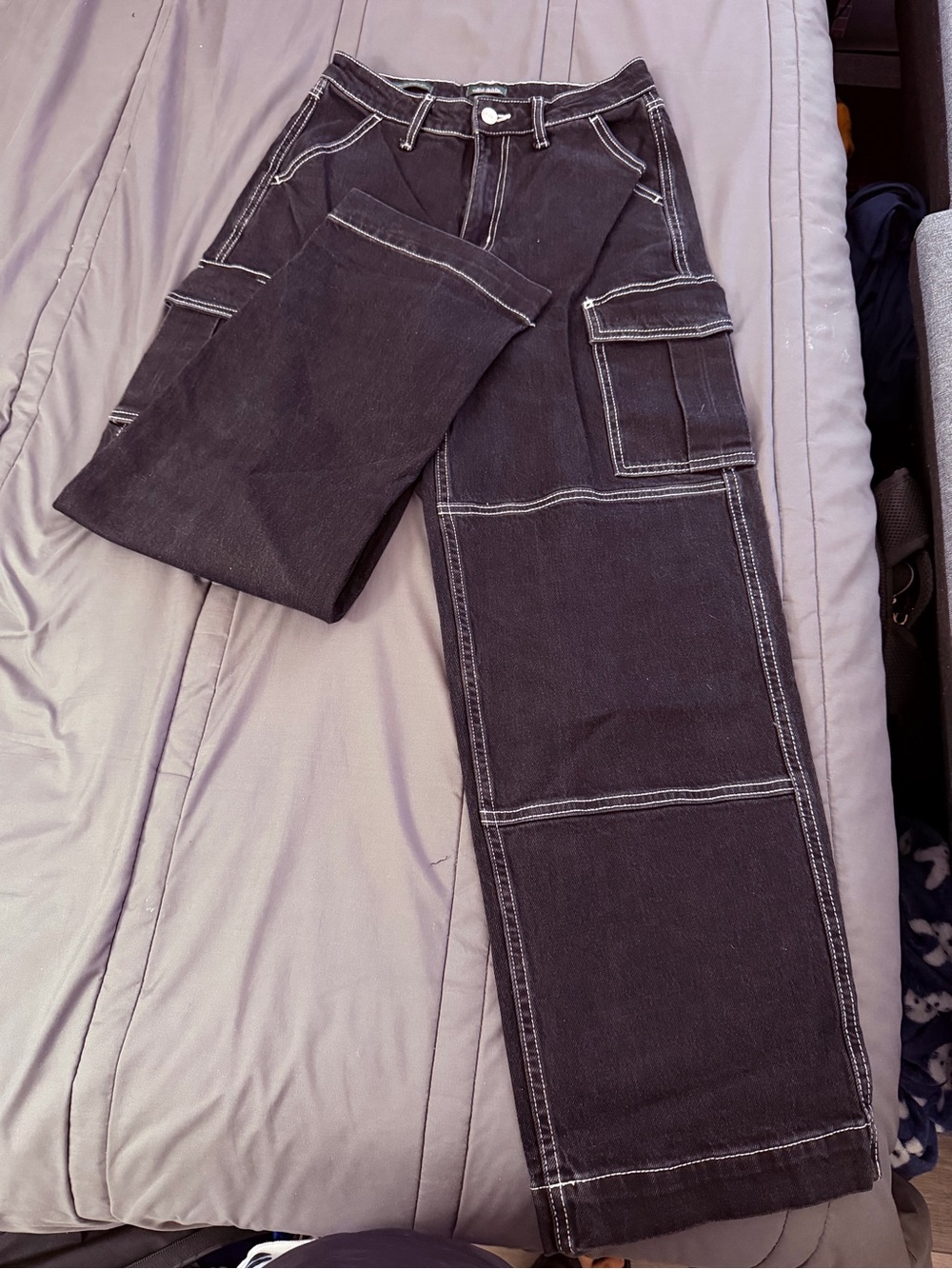 Black Cargo Work Pants with Contrast Stitching